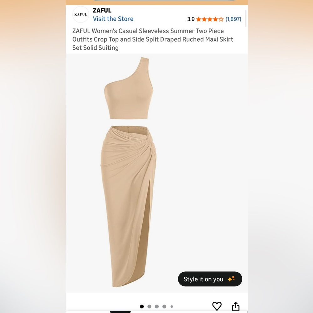 Zaful Coffee One-Shoulder Crop Top and Maxi Skirt Set